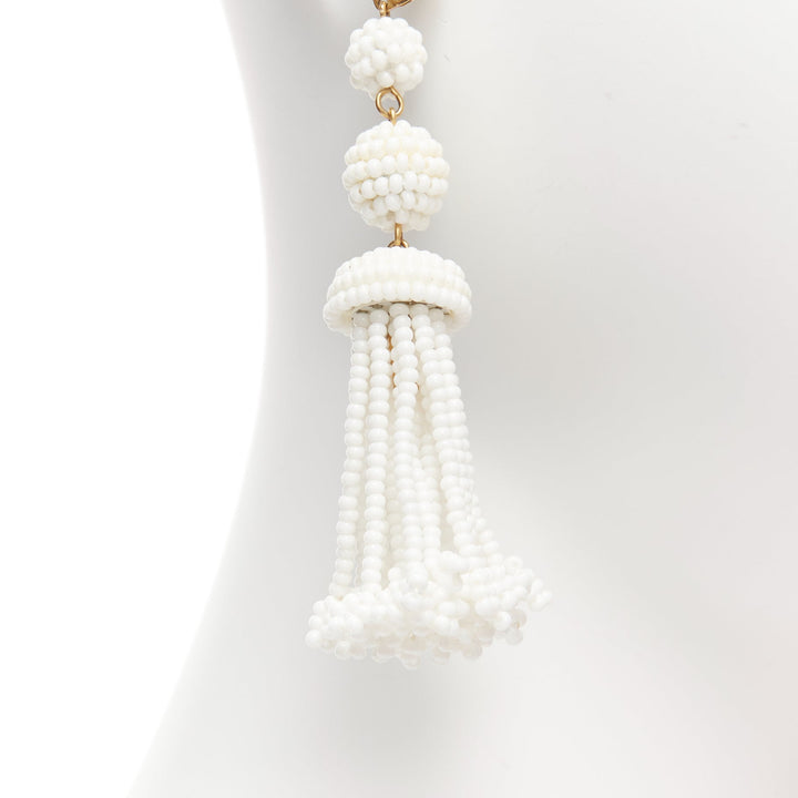OLD CELINE Phoebe Philo white beaded tassel drop earrings Pair
