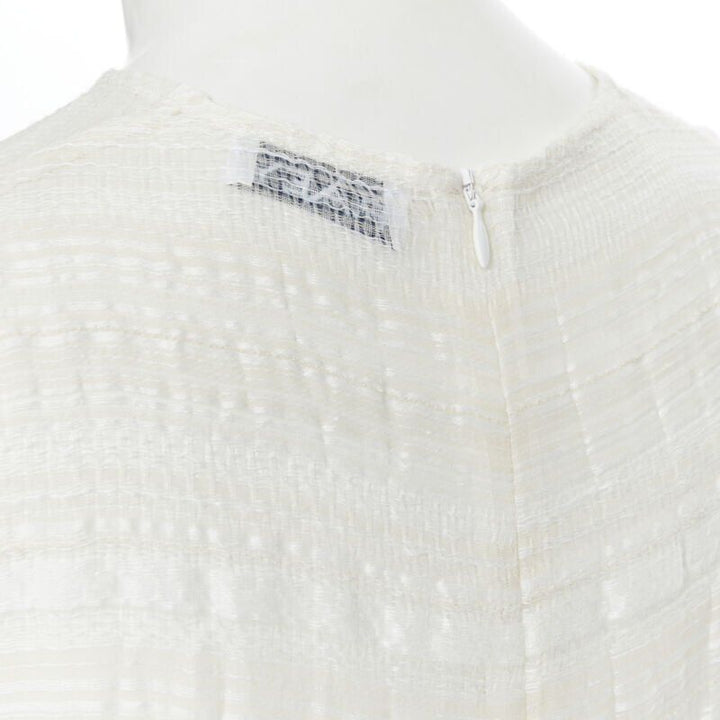RAEY beige striped textured muslin semi sheer midi casual day dress UK6 XS