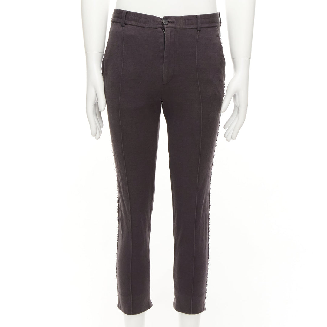 LANVIN grey cotton distressed trim washed waistband cropped pants S