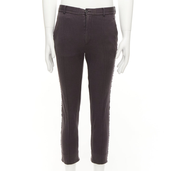 LANVIN grey cotton distressed trim washed waistband cropped pants S