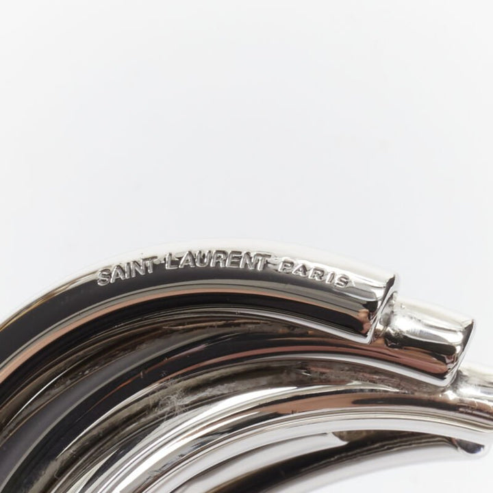 SAINT LAURENT Hedi Slimane silver metal architectural layered twist cuff bangle