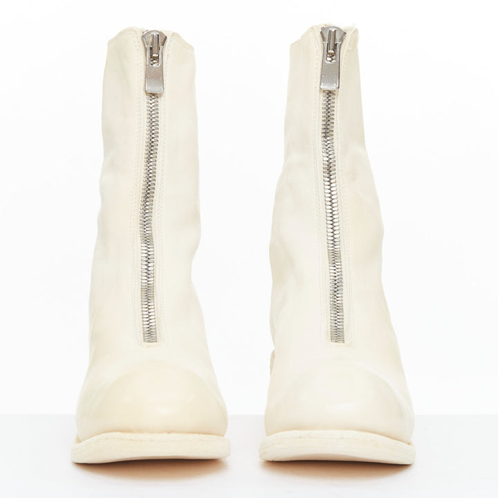 GUIDI PL2 Soft Horse cream full grain leather silver zip boots EU36