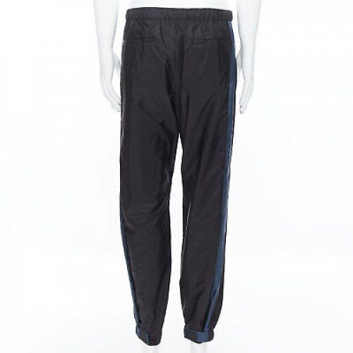 PRADA 2018 black blue nylon side stripe toggle gabardine track pants L