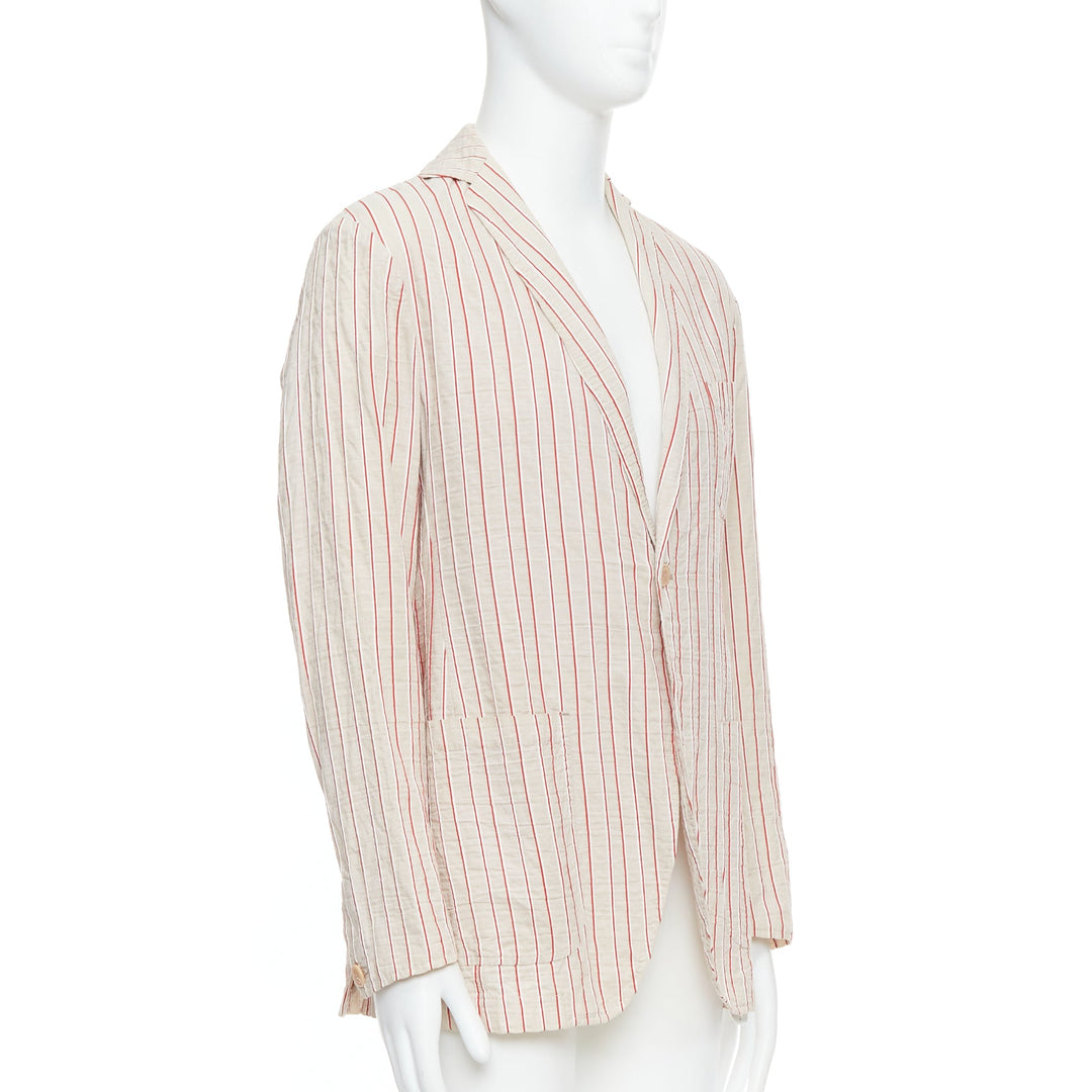 ROMEO GIGLI red beige cotton striped applique slim blazer IT48 M
