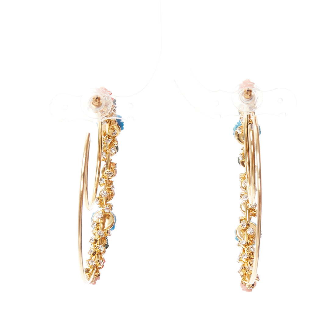MERCEDES SALAZAR multicolour resin flower embellished moon hoop pin earrings