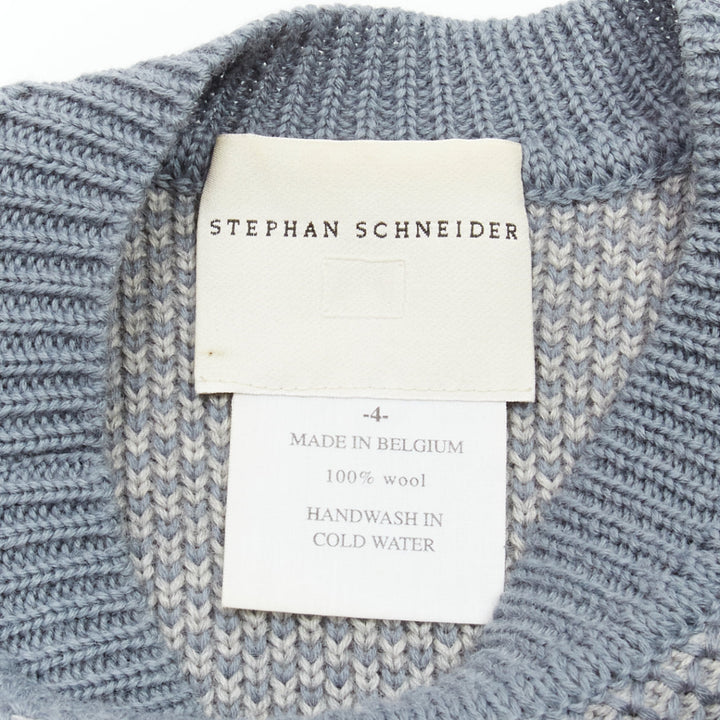 STEPHEN SCHNEIDER 100% textured waffle wool grey crew neck sweater Sz 4 L