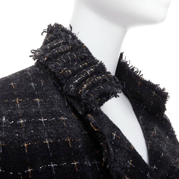 CHANEL 08A Runway Fantasy Tweed black grey silver gold wool jacket FR36 S