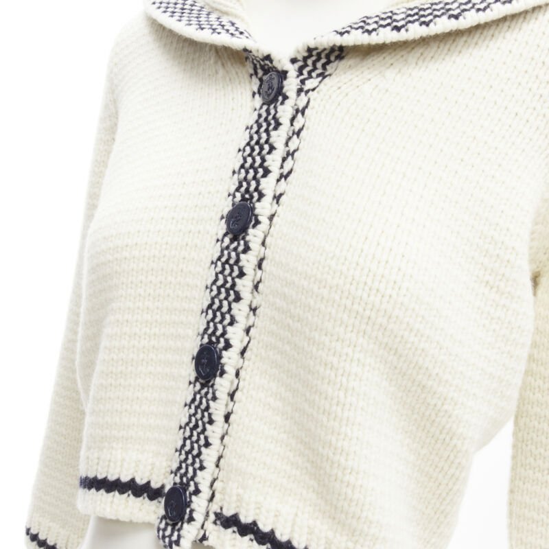 CHRISTIAN DIOR 2021 Mariniere wool cashmere beige sailor collar cardigan FR34 XS