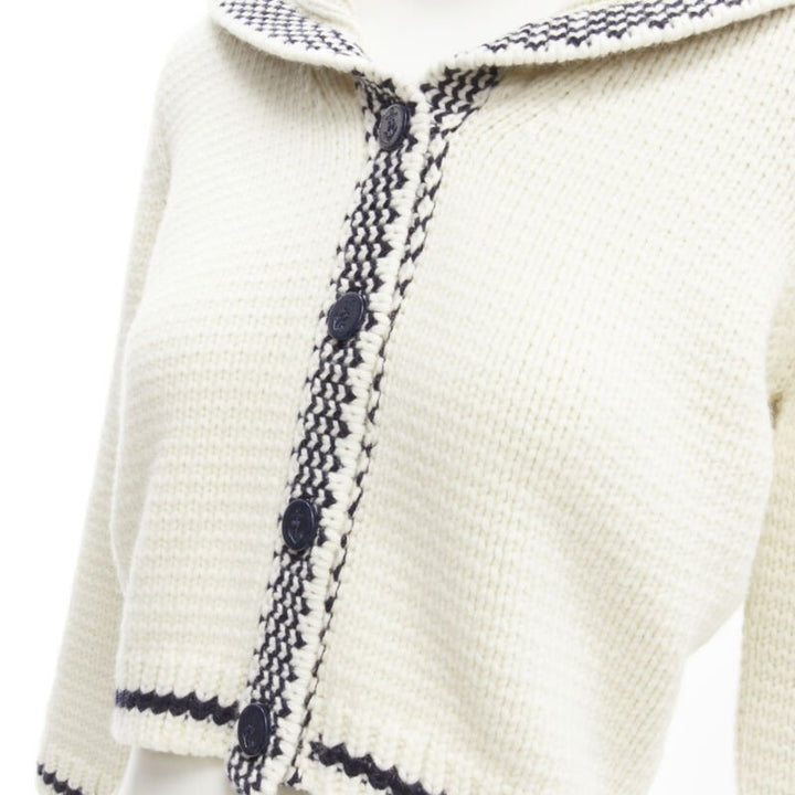 CHRISTIAN DIOR 2021 Mariniere wool cashmere beige sailor collar cardigan FR34 XS