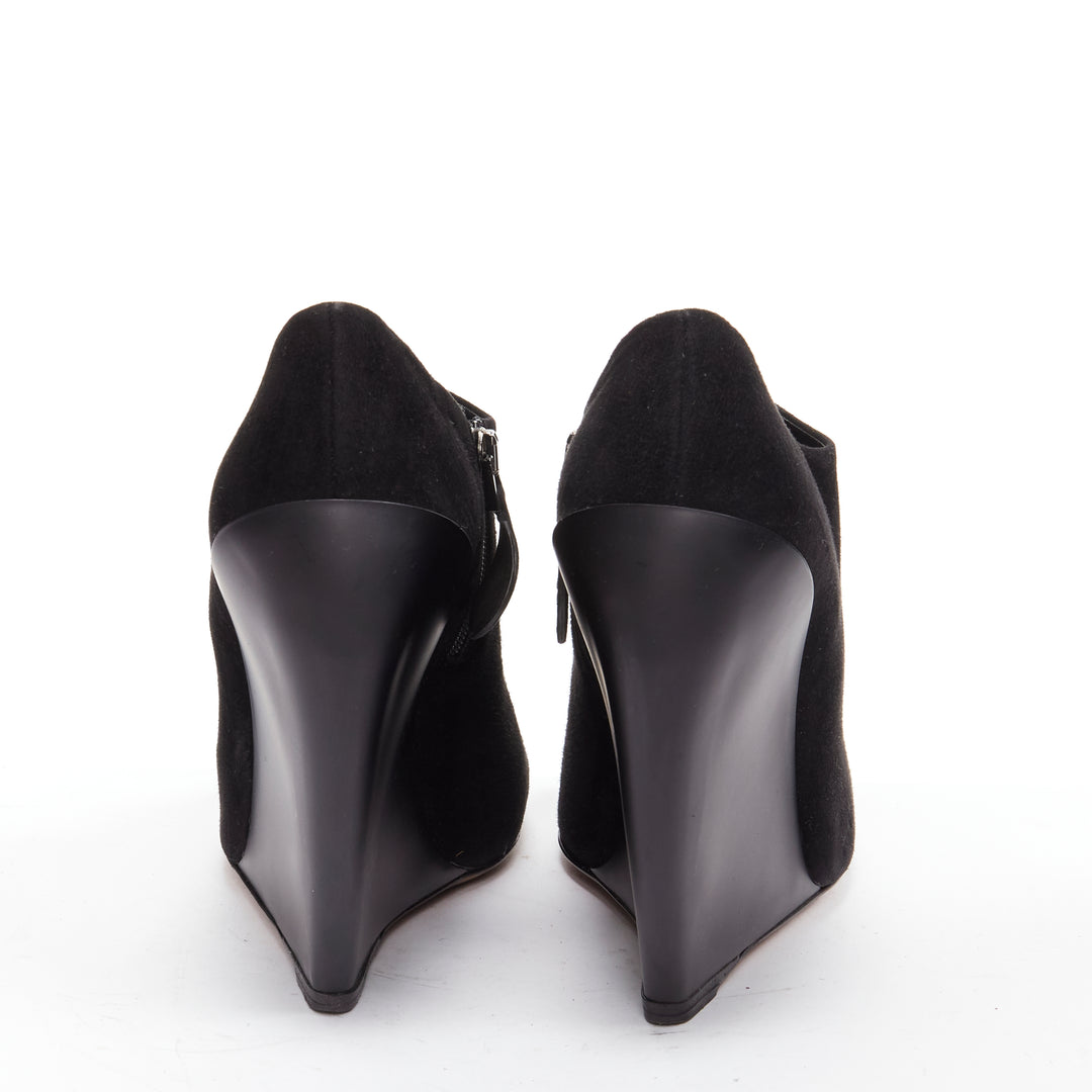 AZZEDINE ALAIA black suede curved wedge round toe ankle bootie EU37