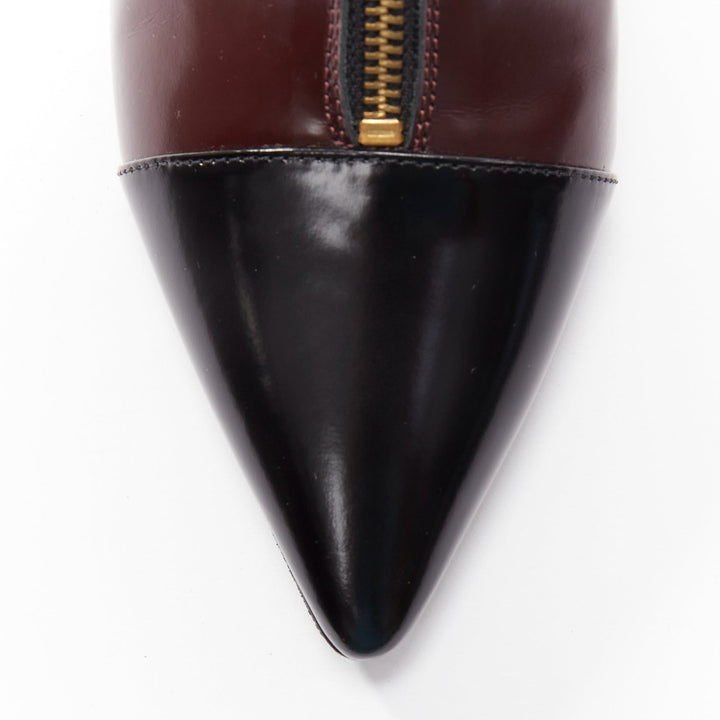 MARNI dark brown black toe cap kitten heel zip front bootie EU37