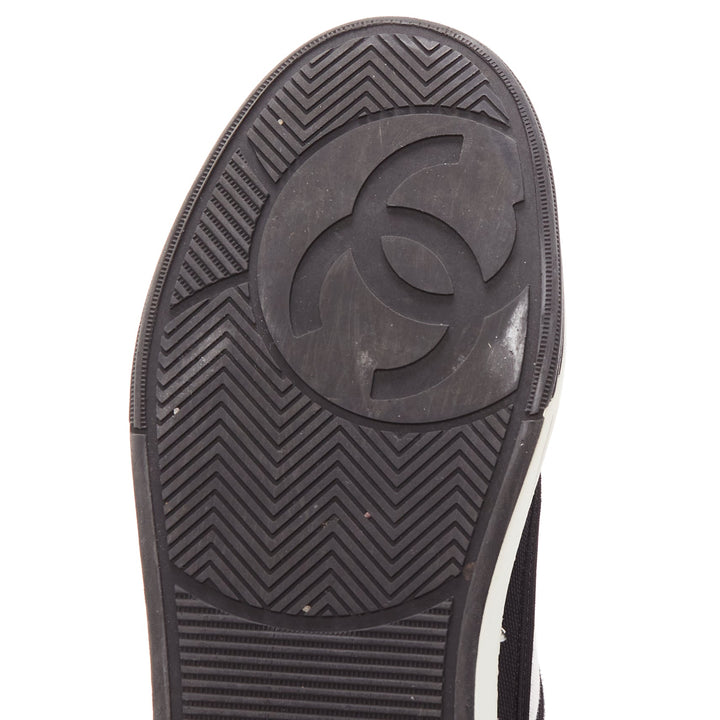CHANEL 21S black white CC logo fabric minimal lace up sneakers EU36.5