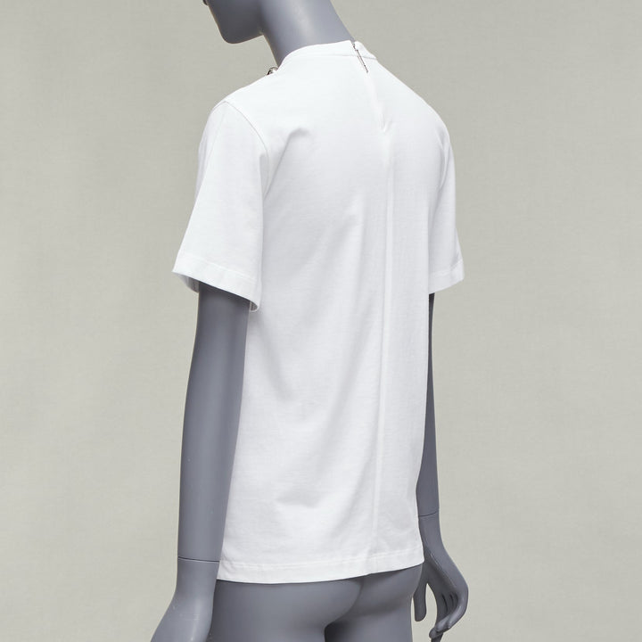 CHRISTOPHER KANE crystal rhinestone dome stud necklace white cotton tshirt XS
