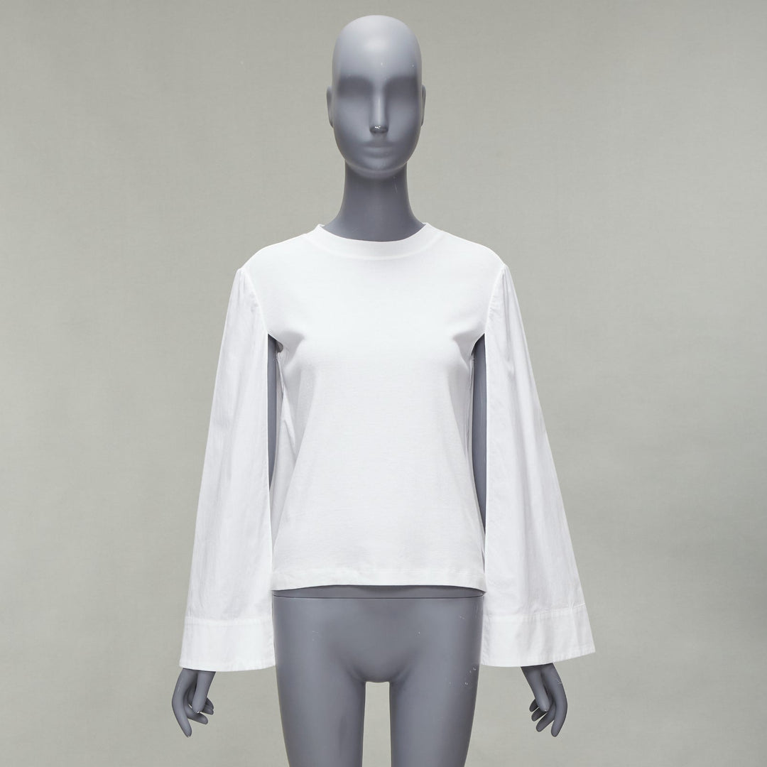 ROSETTA GETTY white 100% cotton woven cape sleeves knitted top XS