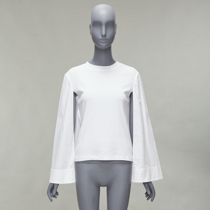 ROSETTA GETTY white 100% cotton woven cape sleeves knitted top XS