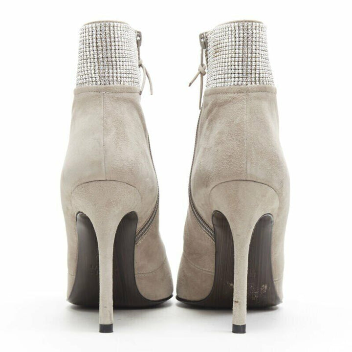 STUART WEITZMAN Highbeams grey fossil suede crystal embellished bootie EU38.5