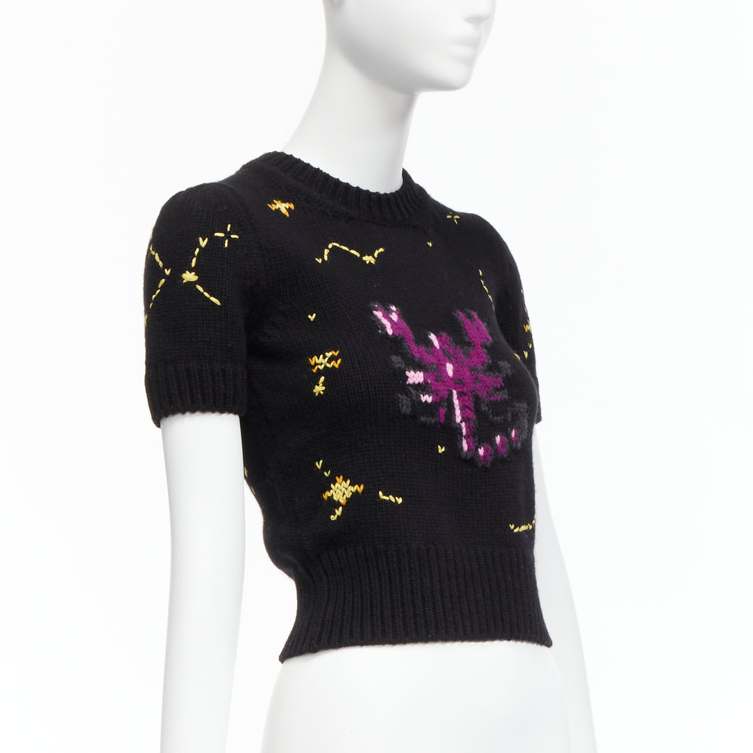 CHRISTIAN DIOR 2022 Pixel Zodiac Scorpio wool cashmere cropped sweater FR34 XS