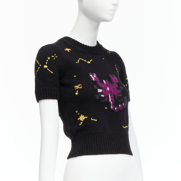 CHRISTIAN DIOR 2022 Pixel Zodiac Scorpio wool cashmere cropped sweater FR34 XS
