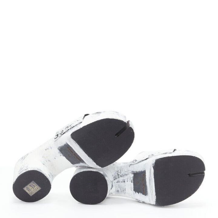 MAISON MARGIELA Tabi white painted cone heel wooden clog sandals EU35