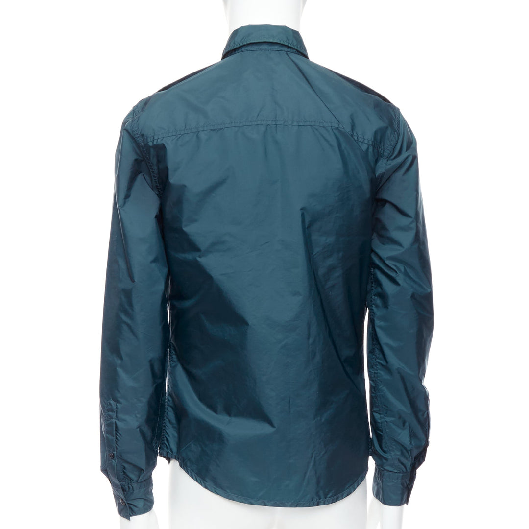 PRADA 2018 dark teal blue nylon concealed silver zip over shirt S