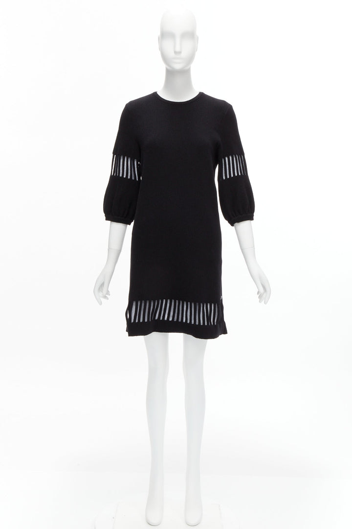 CHANEL 2017 black wool angora cut out silver lurex sweater dress FR38 M