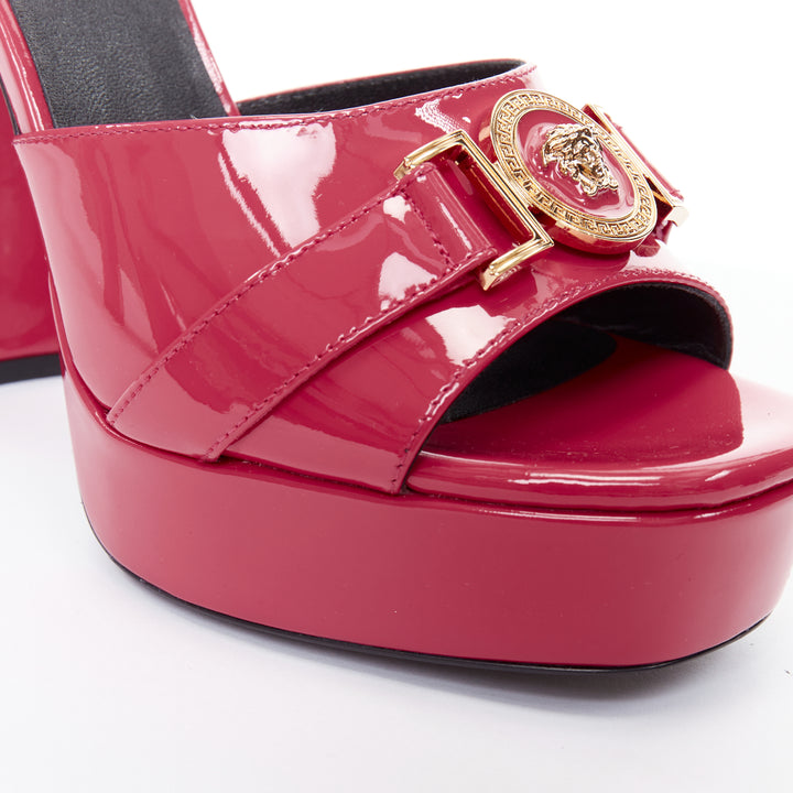 VERSACE Tribute fuschia pink patent Medusa emblem open toe platform sandal EU41