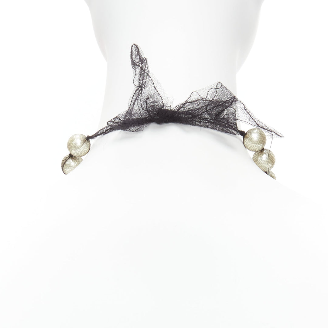 LANVIN ALBER ELBAZ cream pearl black mesh ribbon wrap princess necklace