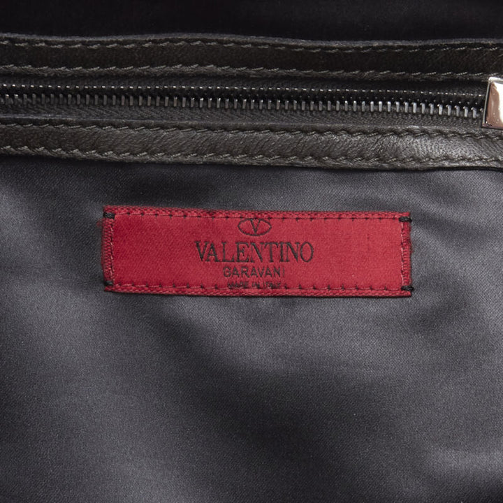 VALENTINO silver bead embellished grey leather crossbody large tote bag