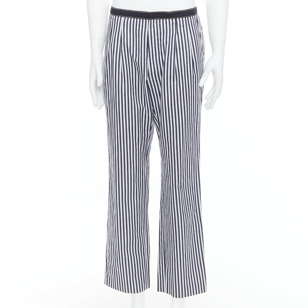 DRIES VAN NOTEN black white cotton striped black trim wide pants IT48 M