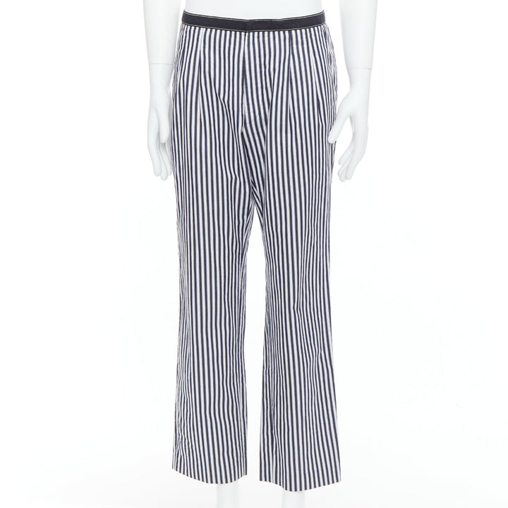 DRIES VAN NOTEN black white cotton striped black trim wide pants IT48 M
