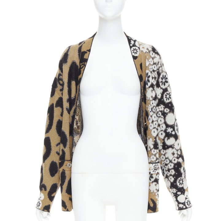 CHANEL A23 Runway brown black CC logo cashmere mohair cardigan FR40 L