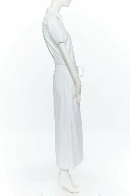 ROSETTA GETTY white cotton maxi long shirt dress apron fold minimal tie US0 XS