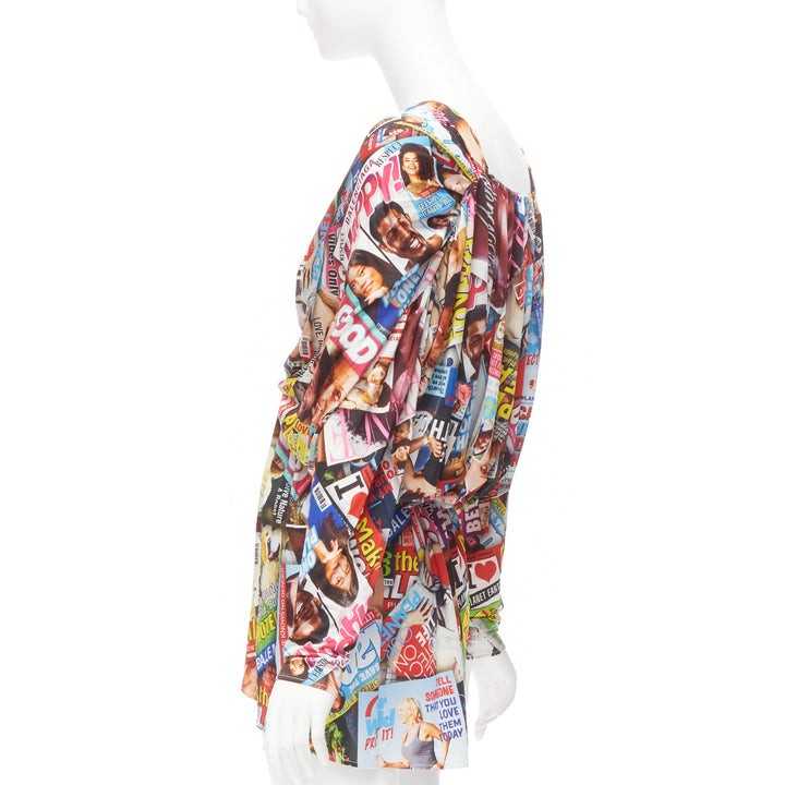 BALENCIAGA 2019 Cover Girl Magazine Tabloid V neck gathered mini dress FR34 XS