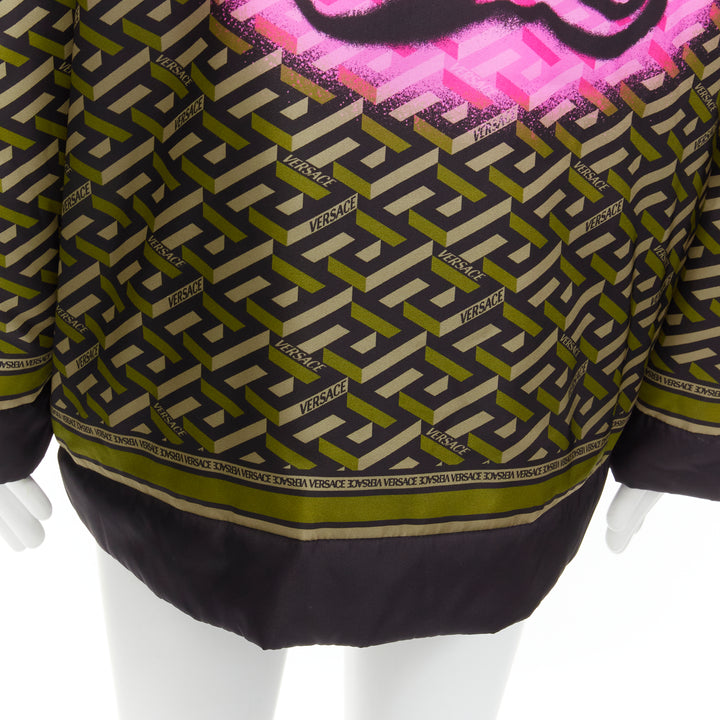 VERSACE 2021 Runway La Greca Graffiti Medusa Smiley green padded coat IT52 L