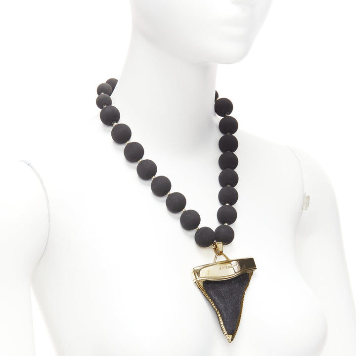 rare GIVENCHY Riccardo Tisci black pony hair shark tooth velvet ball necklace