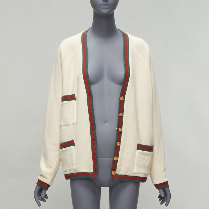 GUCCI Reversible green red web gold GG button oversized cardigan S