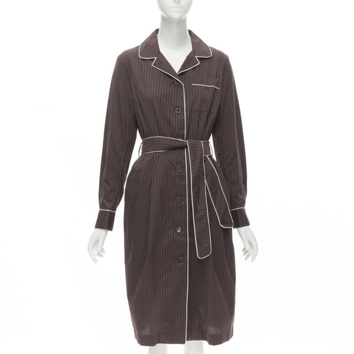 DRIES VAN NOTEN Daltos 100% cotton burgundy pyjama robe belted dress FR36 XS