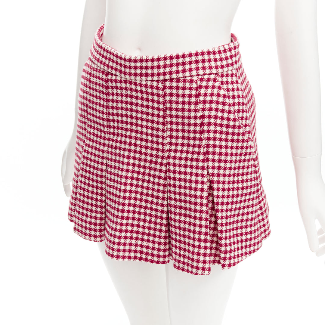 RED VALENTINO red white wool blend gingham pleated high waist skorts IT36 XXS