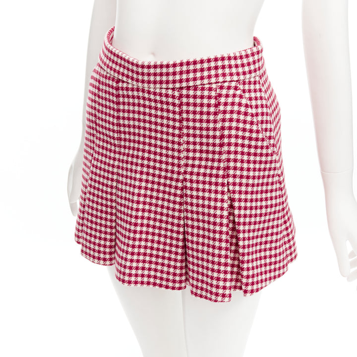 RED VALENTINO red white wool blend gingham pleated high waist skorts IT36 XXS