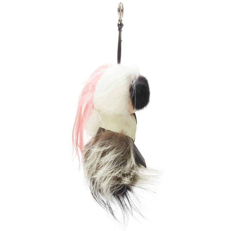 rare FENDI Karlito 2014 Large limited pink mink fox fur bag charm keyring