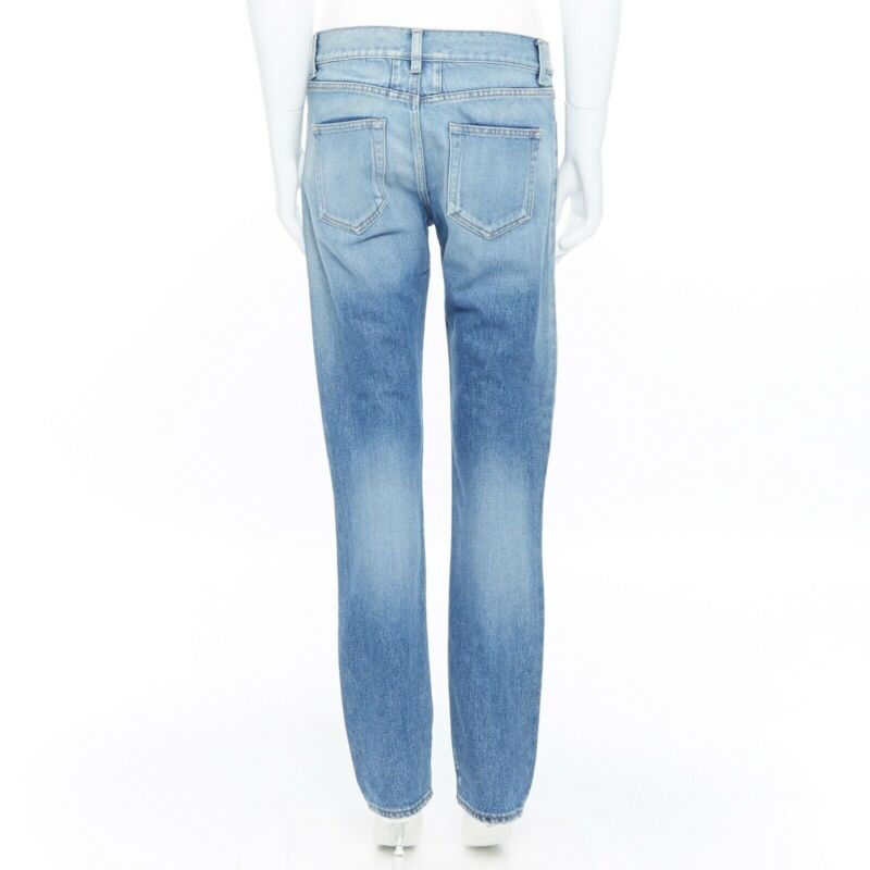 SAINT LAURENT Hedi Slimane blue cotton torn knee washed skinny denim jeans 29"