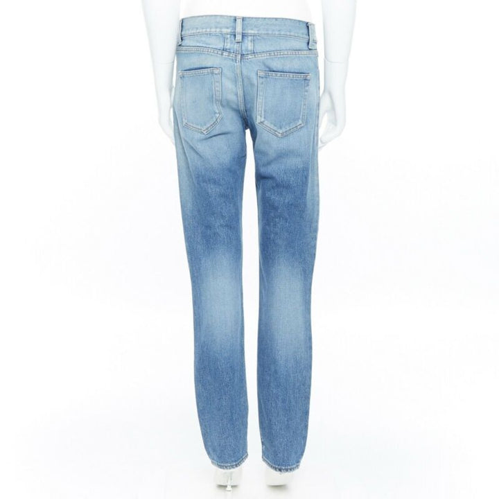 SAINT LAURENT Hedi Slimane blue cotton torn knee washed skinny denim jeans 29"