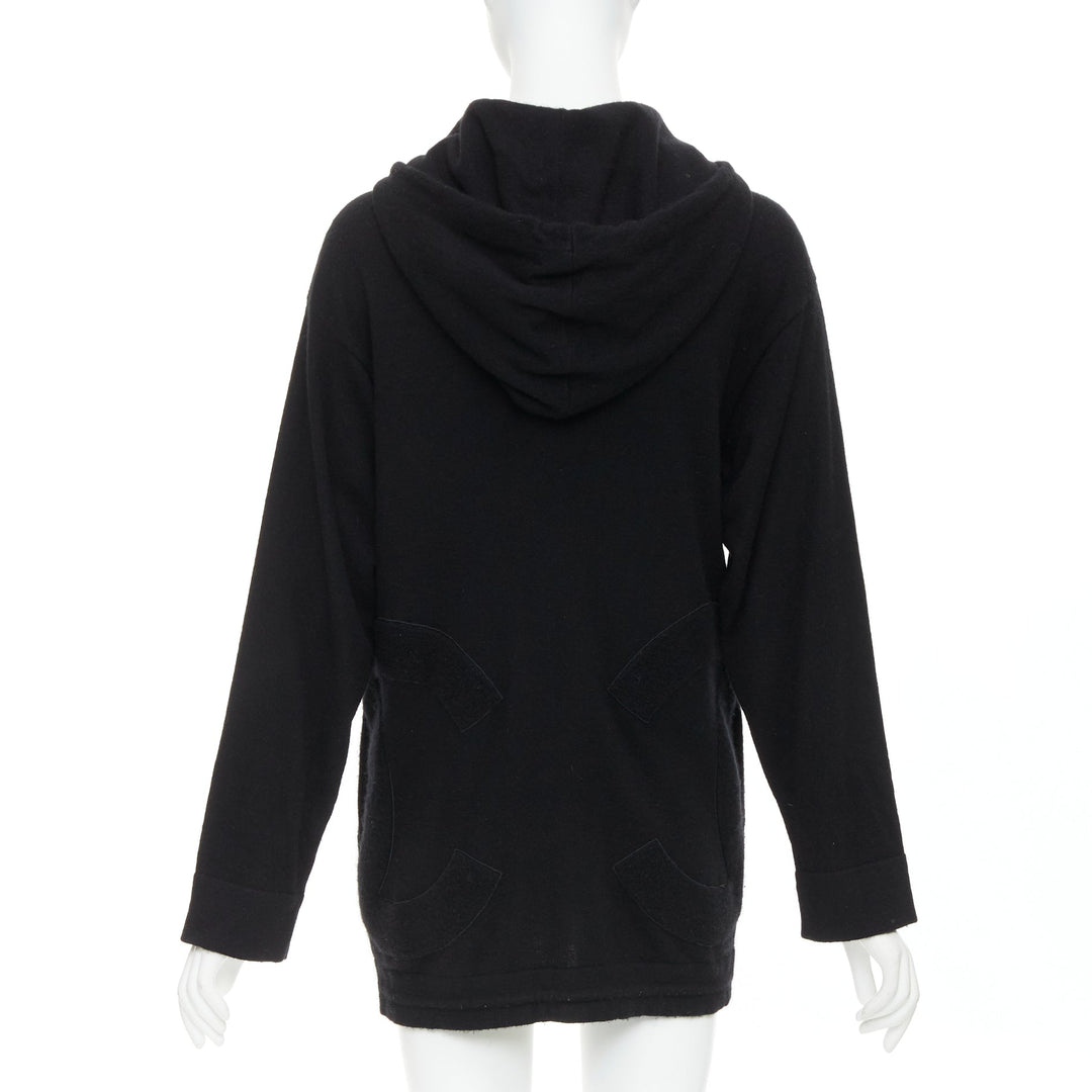 CHANEL 2015 Karl Lagerfeld 100% cashmere black double CC pockets hoodie FR34 XS