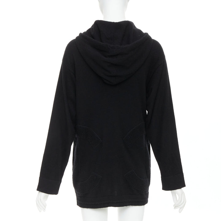 CHANEL 2015 Karl Lagerfeld 100% cashmere black double CC pockets hoodie FR34 XS
