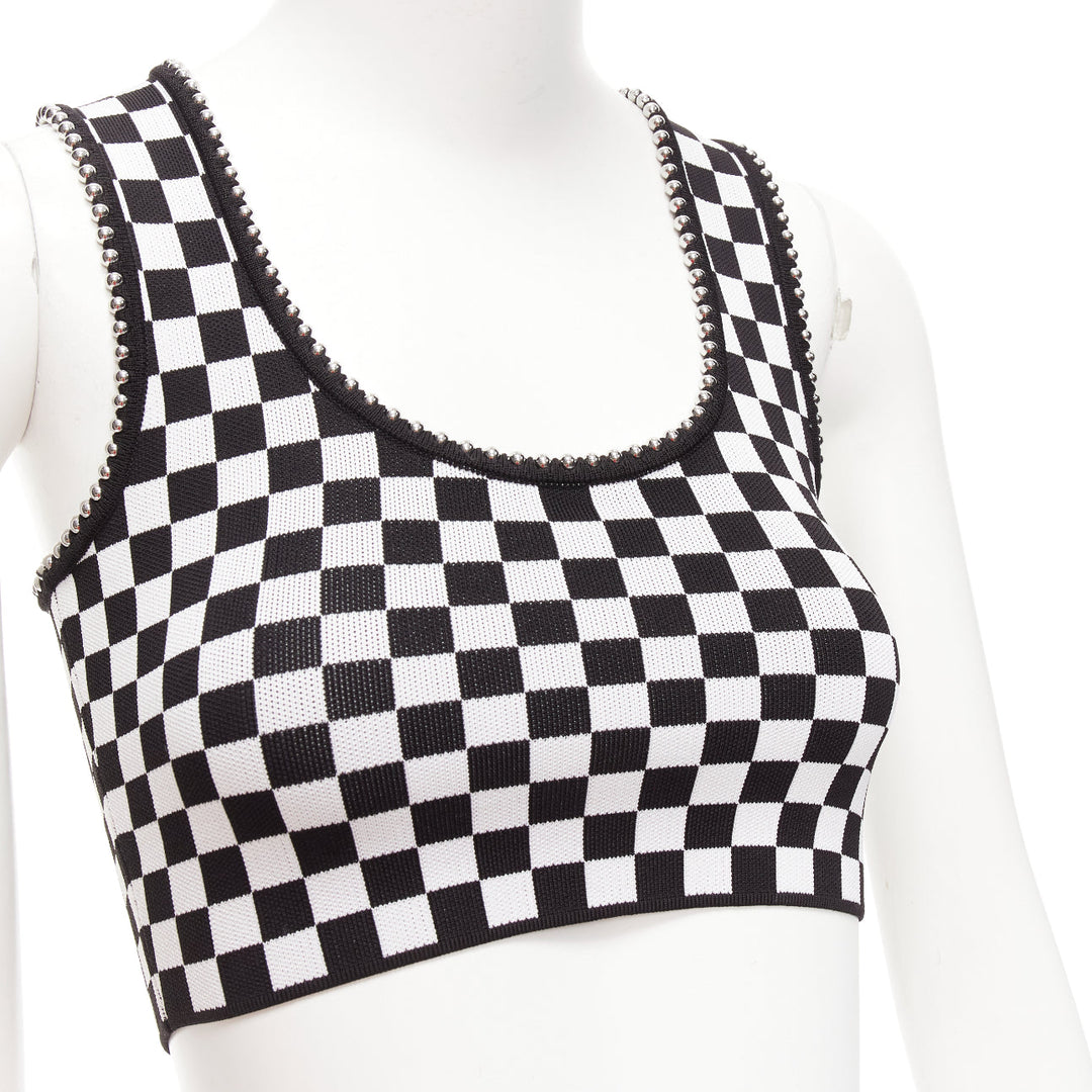ALEXANDER WANG black white checker silver dome studded bralette top XS