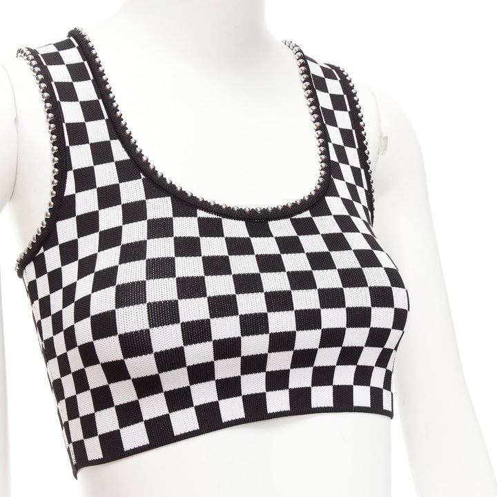 ALEXANDER WANG black white checker silver dome studded bralette top XS