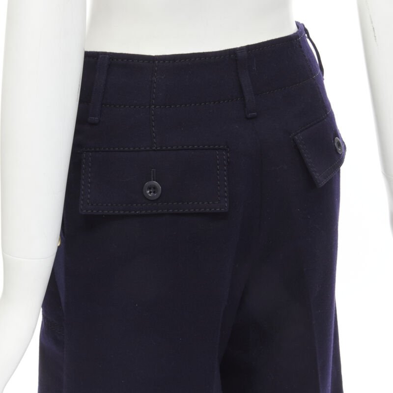 SACAI 2016 navy wool gold grommet stud trim wide leg culotte pants JP2 M
