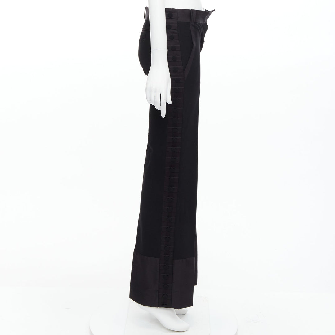 CHLOE black viscose wool blend fabric pleat button trim dress trousers FR34 XS