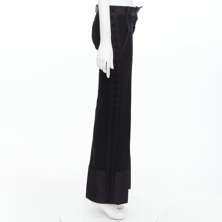 CHLOE black viscose wool blend fabric pleat button trim dress trousers FR34 XS