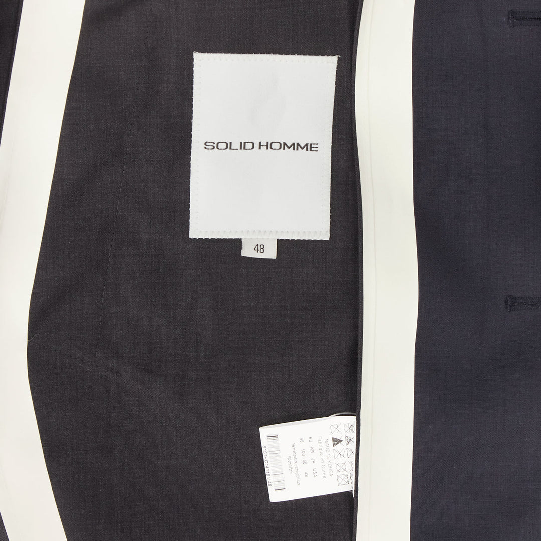 SOLID HOMME black 100% wool taped lining longline minimal rain coat IT48 M